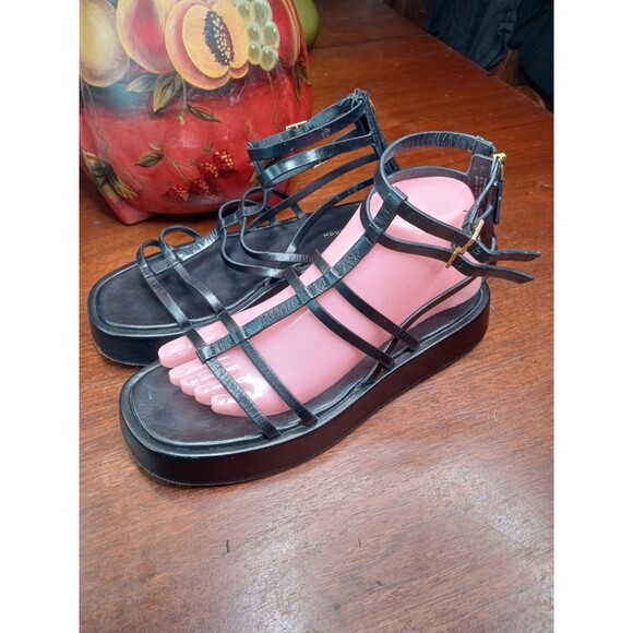 Tory Burch Sandals Women's Black 7.5M Leather Gladiator Ankle Strap Party Shoes - Picture 3 of 8